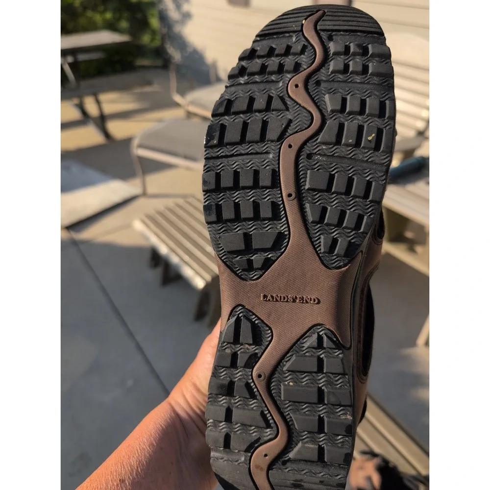 Lands End Brown Suede Mesh Closed ToeHiking Sandals 12D Men's Bungee Closure GUC